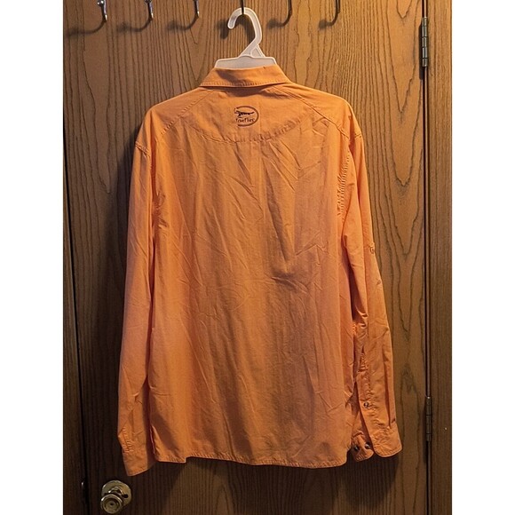 True Flies Mens Large Fishing Bokeelia Shirt Seersucker Orange - Picture 2 of 8